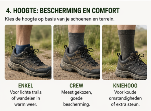 Kies de hoogte van de wandelsok